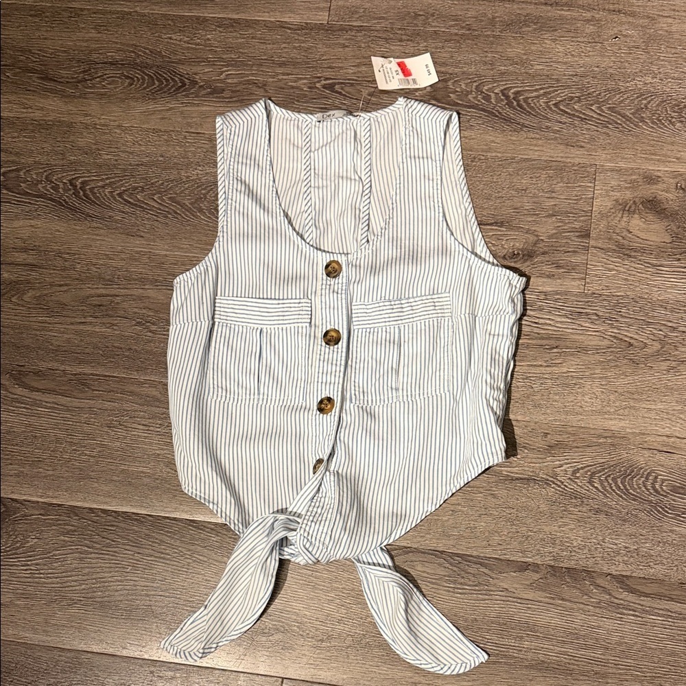 Dex Striped Sleeveless Button-Up Tie-Front Top NWT